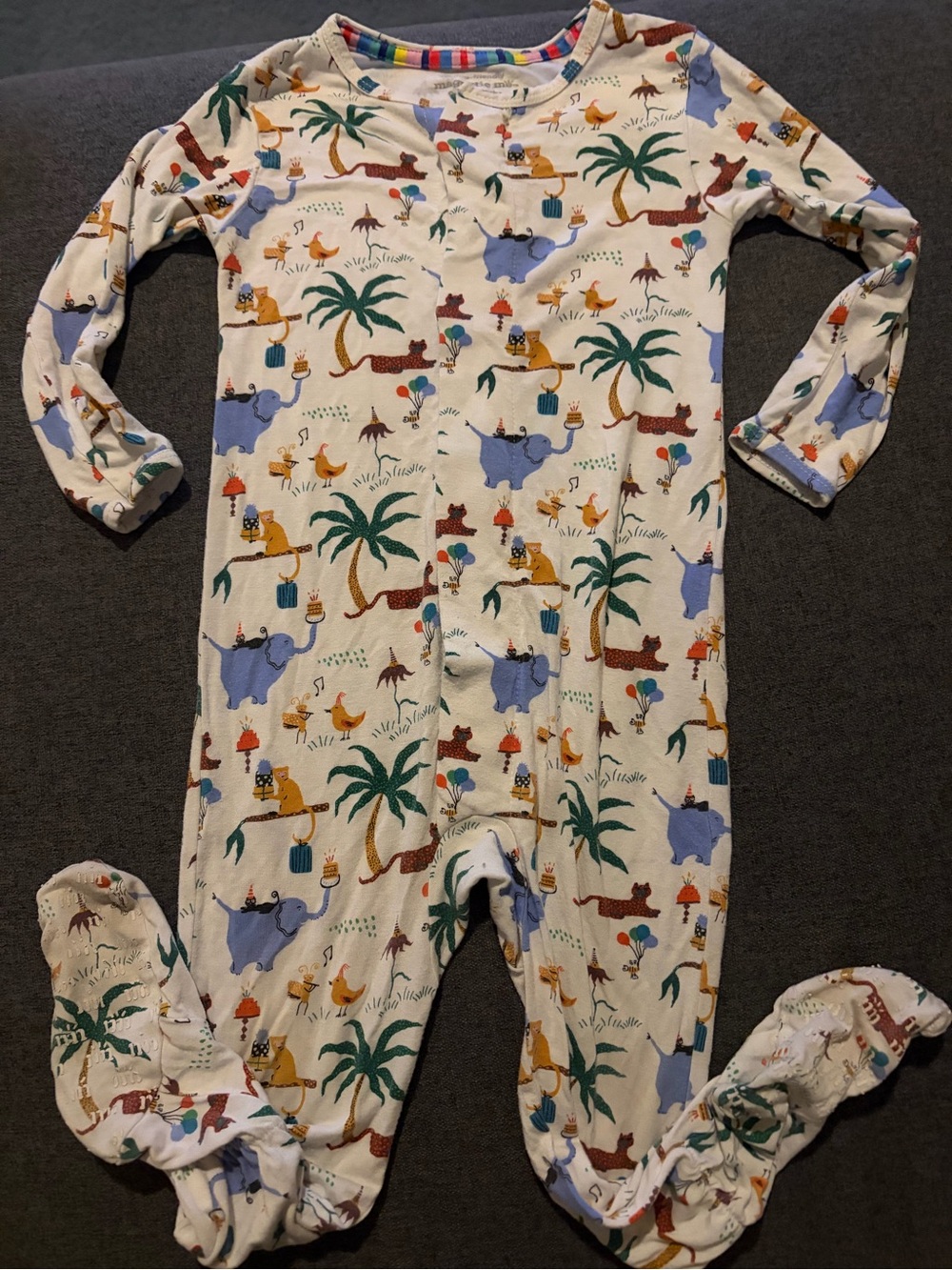 Magnetic Me Beige One-Piece Footie with Colorful Safari Print
